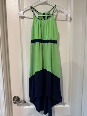 paper doll Lime Green and Navy Halter High-Low Dress / AA62